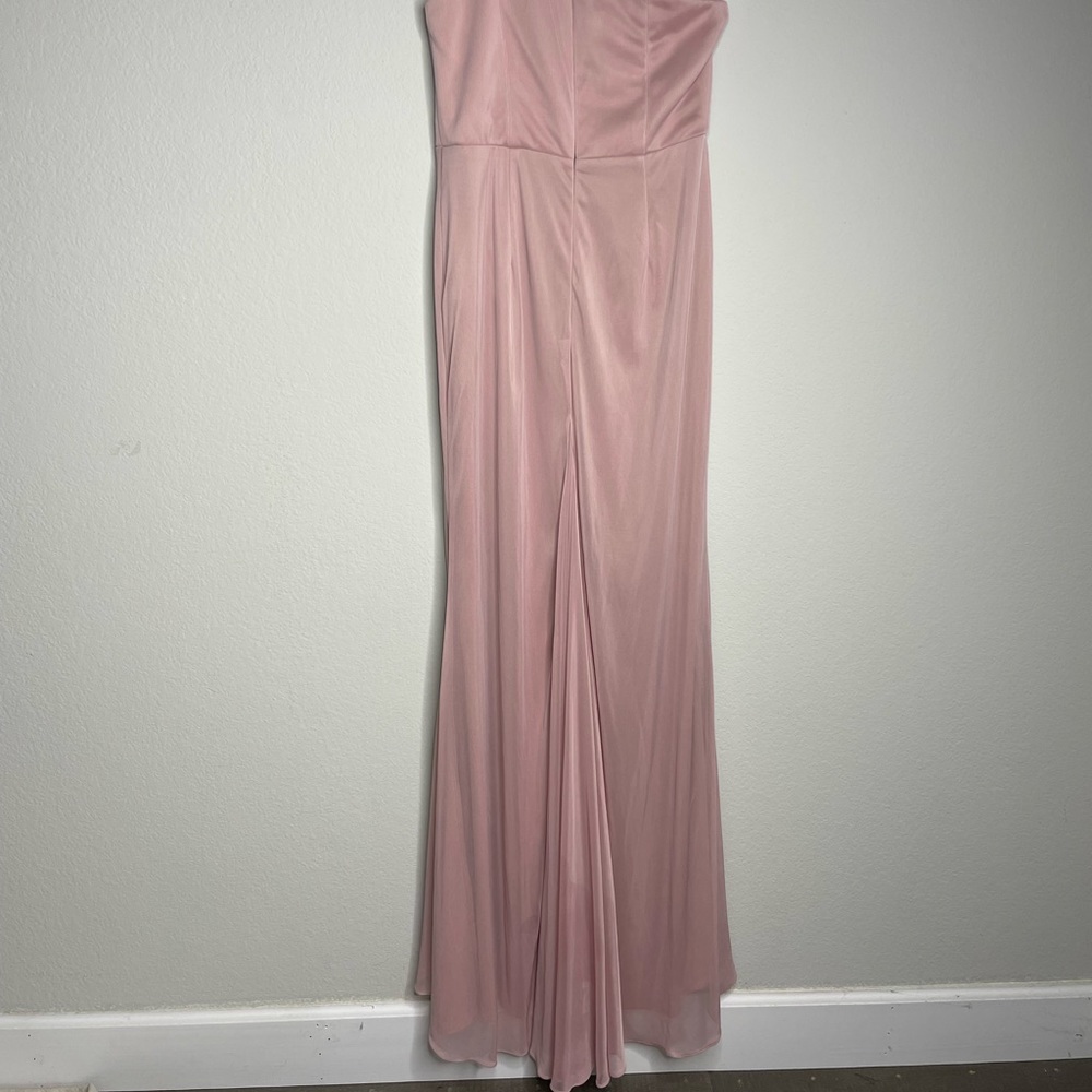Azazie Dusty Rose One Shoulder Mesh Mermaid Maxi Gown Dress 8 - Picture 6 of 10